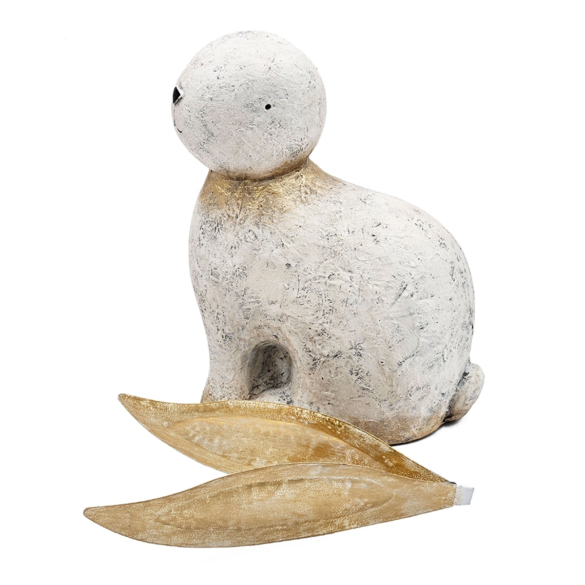 White Magnesium Oxide Rabbit Figurine with Gold Iron Ears, 20.9 in