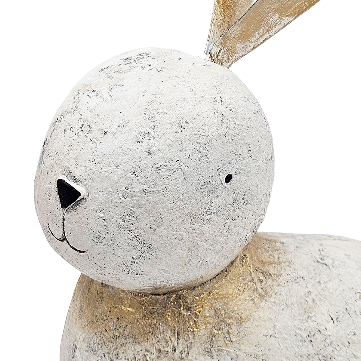 White Magnesium Oxide Rabbit Figurine with Gold Iron Ears, 20.9 in