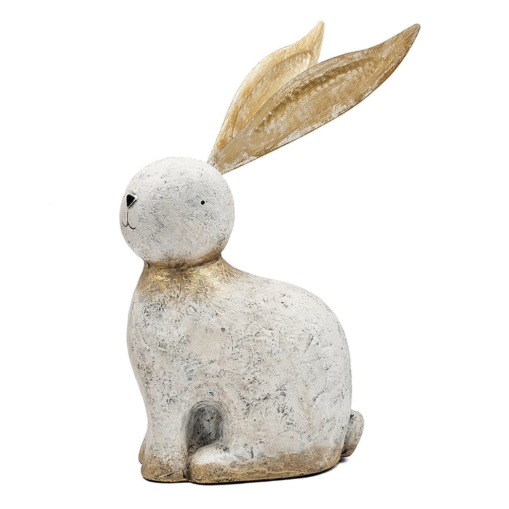 White Magnesium Oxide Rabbit Figurine with Gold Iron Ears, 20.9 in