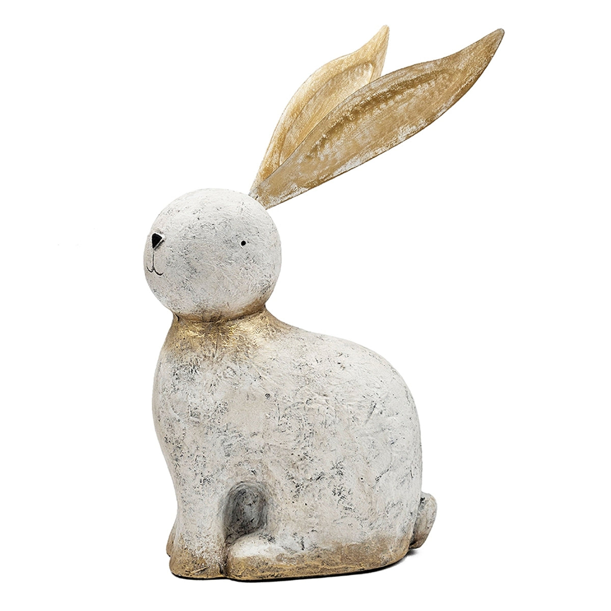 White Magnesium Oxide Rabbit Figurine with Gold Iron Ears, 20.9 in