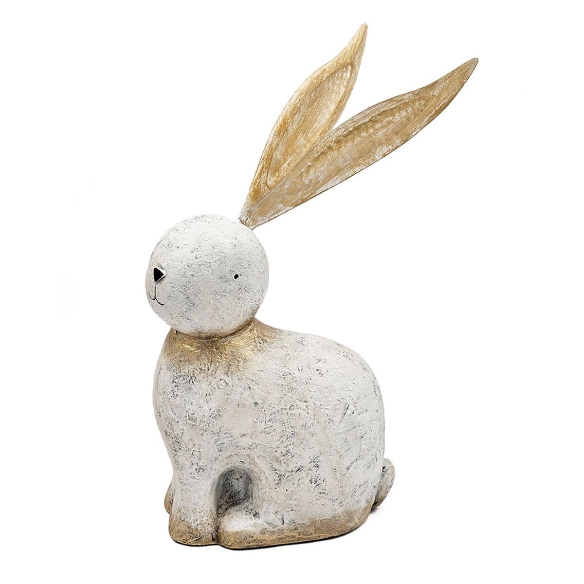 White Magnesium Oxide Rabbit Figurine with Gold Iron Ears, 20.9 in