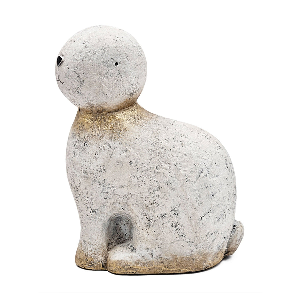 White Magnesium Oxide Rabbit Figurine with Gold Iron Ears, 20.9 in