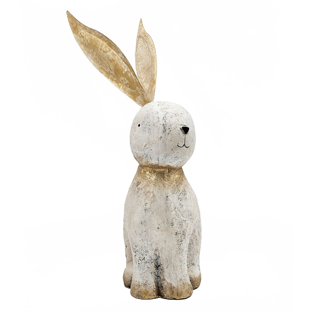 White Magnesium Oxide Rabbit Figurine with Gold Iron Ears, 20.9 in