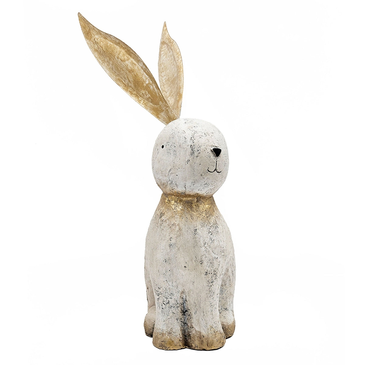 White Magnesium Oxide Rabbit Figurine with Gold Iron Ears, 20.9 in
