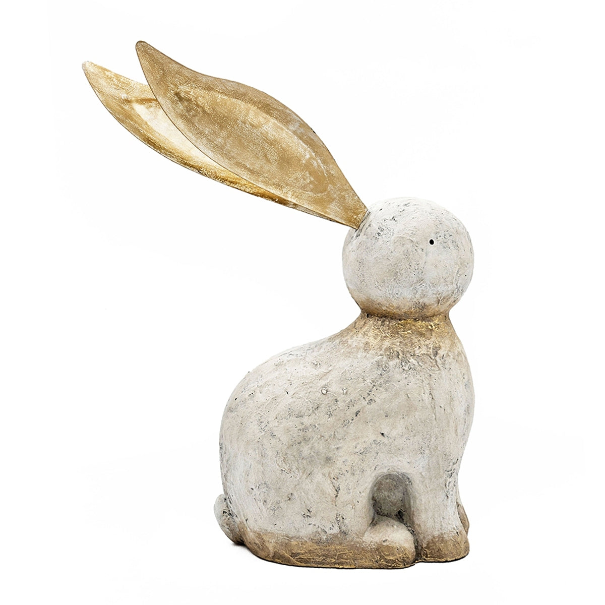 White Magnesium Oxide Rabbit Figurine with Gold Iron Ears, 20.9 in