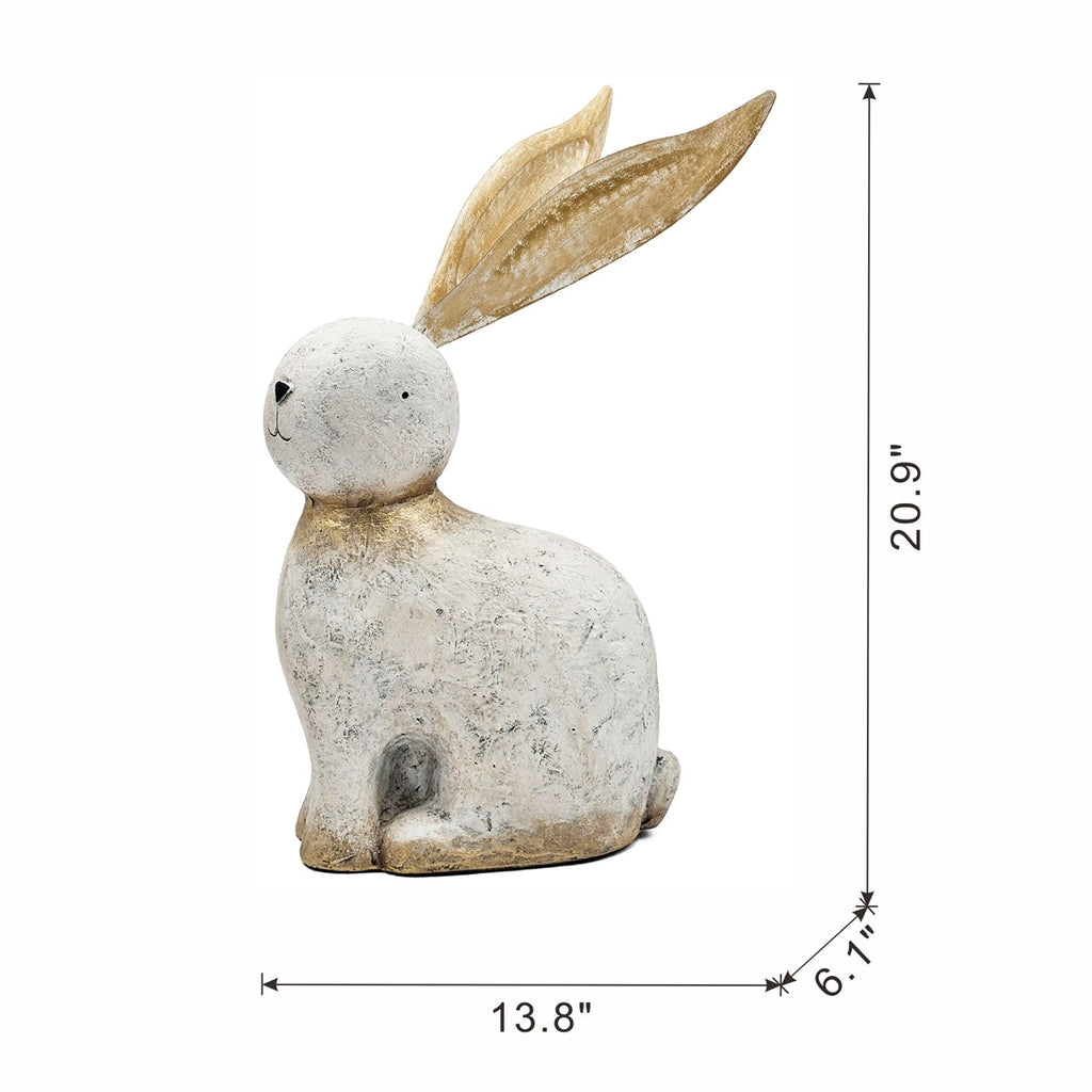 White Magnesium Oxide Rabbit Figurine with Gold Iron Ears, 20.9 in