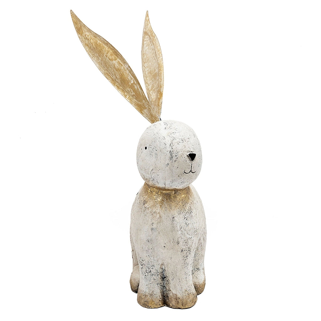 White Magnesium Oxide Rabbit Figurine with Gold Iron Ears, 20.9 in